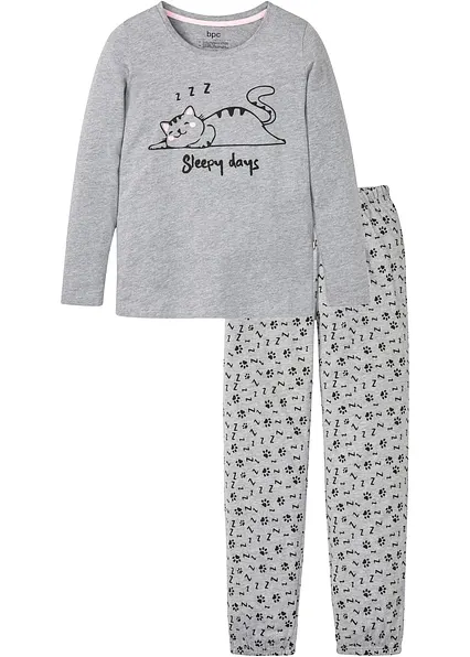 Pyjama mit Schlafmaske in grau von vorne - bonprix
