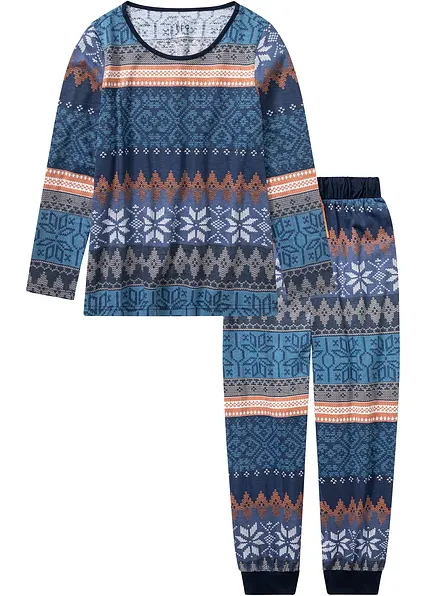 Pyjama aus reiner Bio-Baumwolle in blau von vorne - bonprix