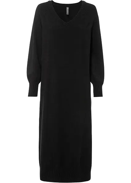 Oversized Strickkleid in Midilänge in schwarz von vorne - bonprix