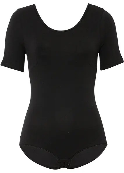 Halbarm Body mit Baumwolle in schwarz von vorne - bonprix