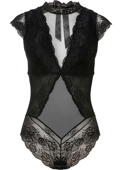 Body aus zarter Spitze in schwarz von vorne - bonprix
