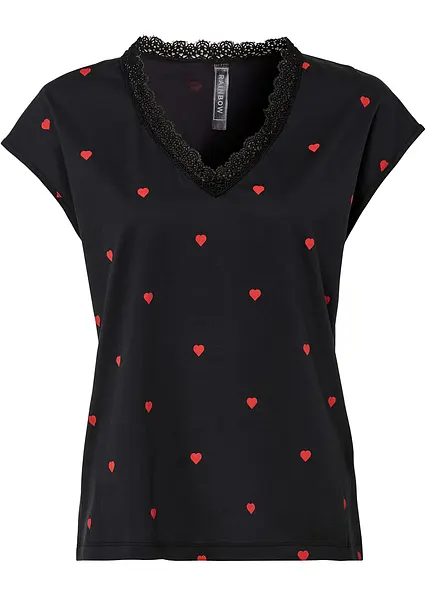 Shirt aus reiner Baumwolle in schwarz von vorne - bonprix