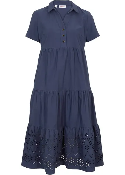 Tunika-Kleid aus reiner Baumwolle mit Lochstickerei in blau von vorne - bonprix