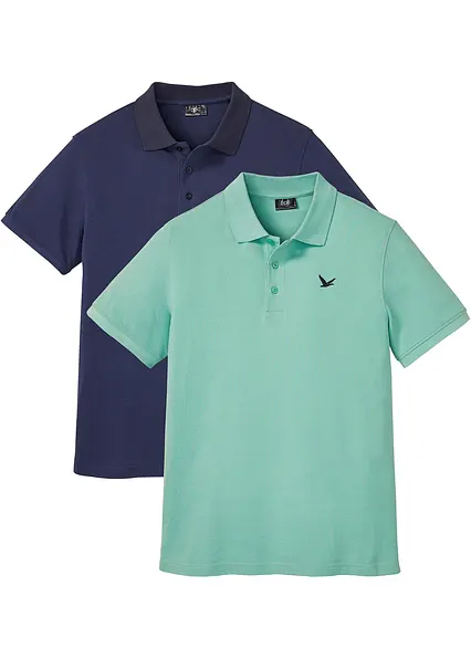 Poloshirt (2er Pack) aus reiner Bio-Baumwolle in grün von vorne - bonprix