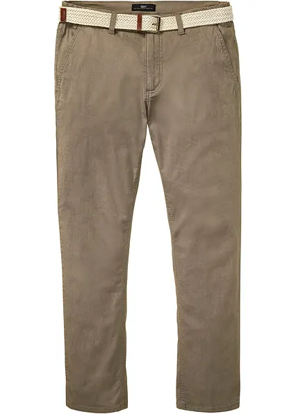 Regular Fit Chinohose mit Komfortbund und Gürtel, Straight in grün von vorne - bonprix