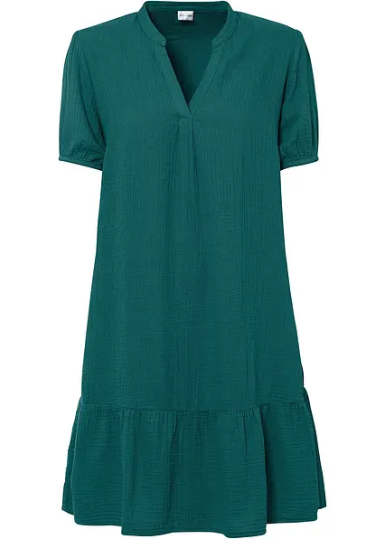 Minikleid aus Musselin in petrol von vorne - bonprix