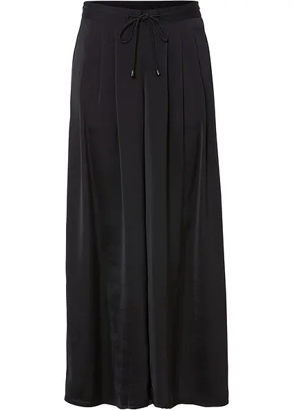 Culotte aus fließendem Satin in schwarz von vorne - bonprix