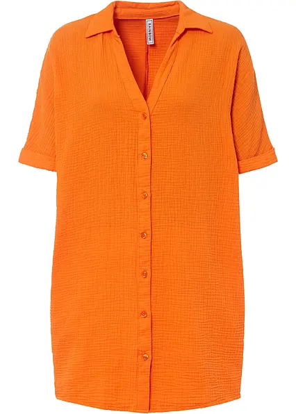 Oversize-Longbluse aus softem Musselin in orange von vorne - bonprix