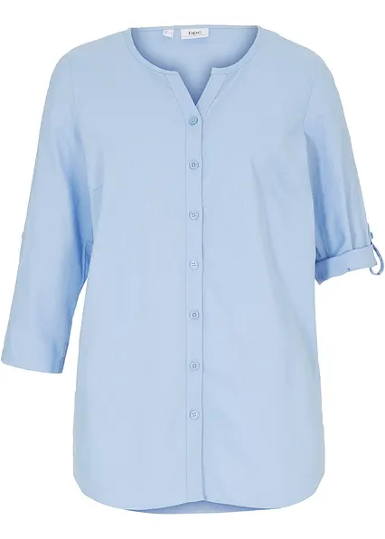 Bluse mit Leinen, 3/4 Arm in blau von vorne - bonprix
