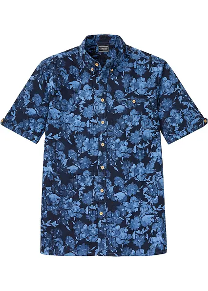 Kurzarmhemd in Seersucker-Qualität in blau von vorne - bonprix