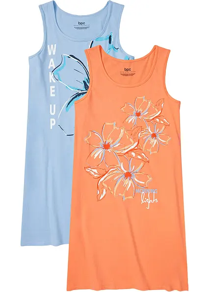 Kurzes Nachthemd (2er Pack) aus reiner Baumwolle in orange von vorne - bonprix
