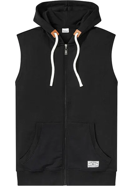 Kapuzen-Sweatweste aus weichem Baumwoll-Mix in schwarz von vorne - bonprix