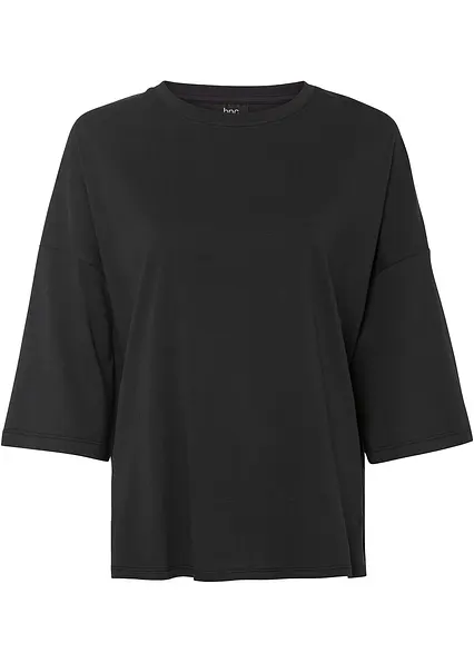 Oversize-Shirt aus elastischem Bio-Baumwoll-Mix in schwarz von vorne - bonprix