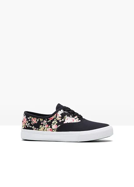 Sneaker aus Baumwoll-Canvas in schwarz von vorne - bonprix