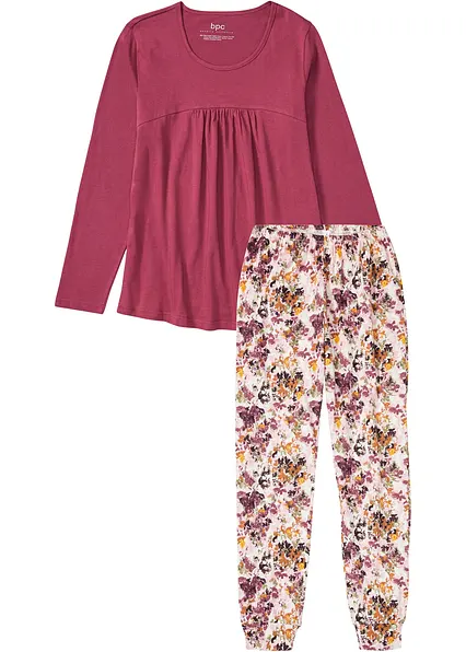 Pyjama aus reiner Bio-Baumwolle in lila von vorne - bonprix