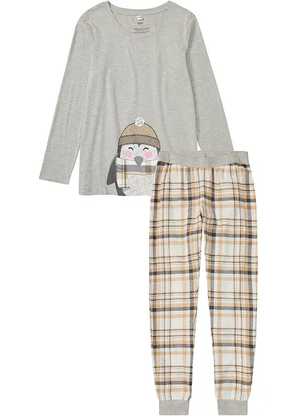 Pyjama mit Flanellhose in grau von vorne - bonprix