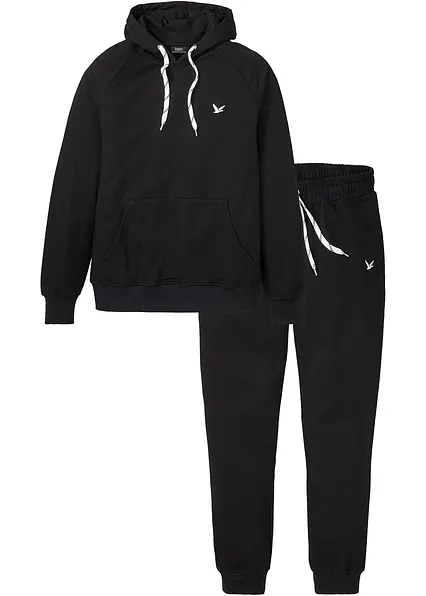 Jogginganzug (2-tlg. Set) aus reiner Baumwolle in schwarz von vorne - bonprix