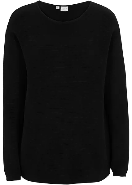 Milano Rib Pullover mit Rundhals in schwarz von vorne - bonprix