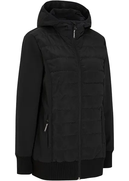 wasserabweisende, hybrid Steppjacke mit Materialmix in schwarz von vorne - bonprix