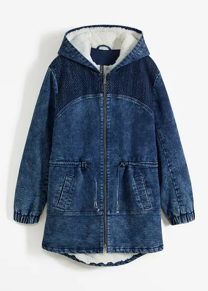 Jeans-Parka mit Teddyfell in blau von vorne - bonprix