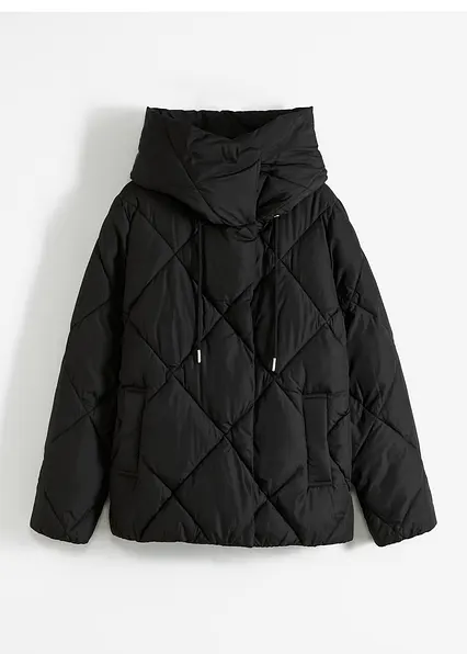 Steppjacke mit Kapuze in schwarz von vorne - bonprix