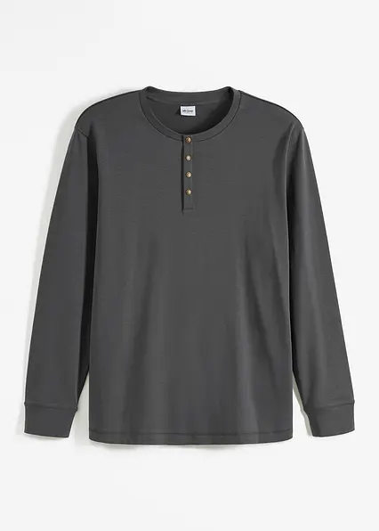Langarm-Henleyshirt aus reiner Baumwolle in grau von vorne - bonprix