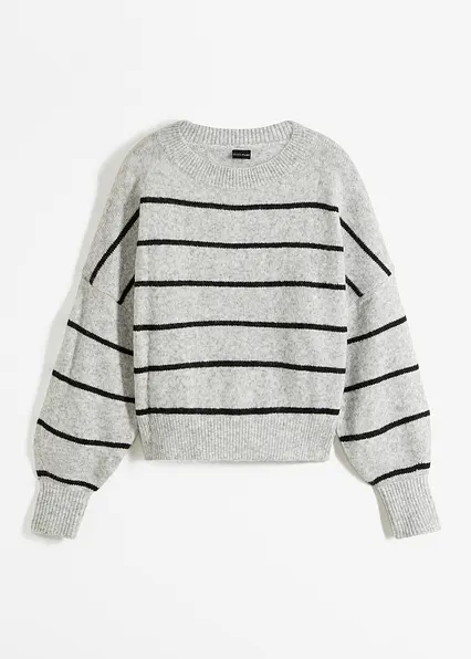 Gestreifter Pullover in grau von vorne - bonprix