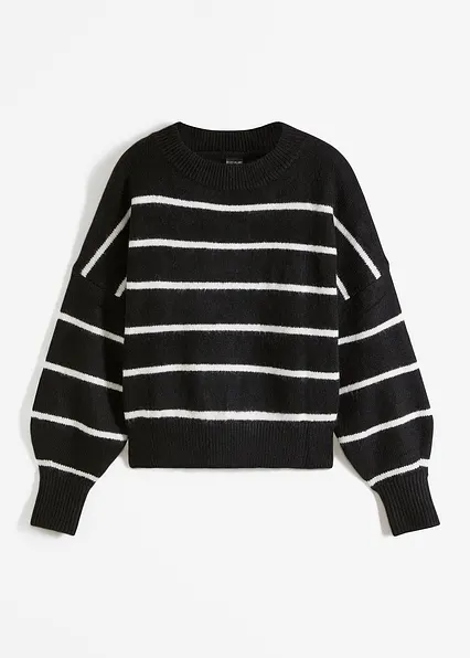 Gestreifter Pullover in schwarz von vorne - bonprix
