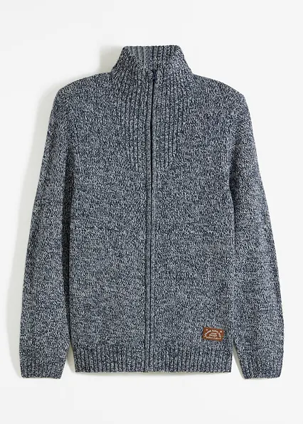 Strickjacke mit Stehkragen in blau von vorne - bonprix