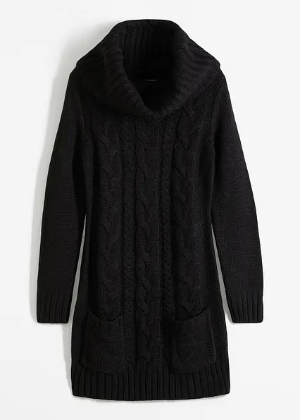 Strickkleid mit Rollkragen und aufgesetzten Taschen in schwarz von vorne - bonprix
