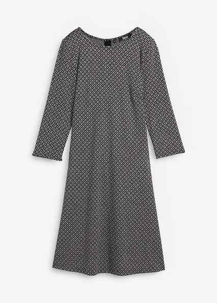 Punto di Roma-Kleid mit Jaquardmuster aus Viskose-Mix in schwarz von vorne - bonprix