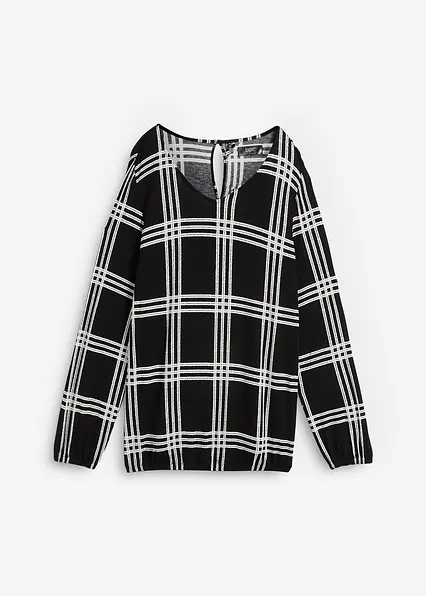 Shirt mit elastischem Saum, langarm in schwarz von vorne - bonprix