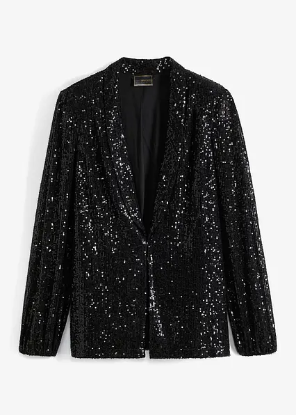 Paillettenblazer in schwarz von vorne - bonprix