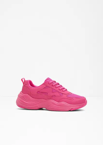 Chunky Sneaker mit Mesh-Einsatz in pink von vorne - bonprix