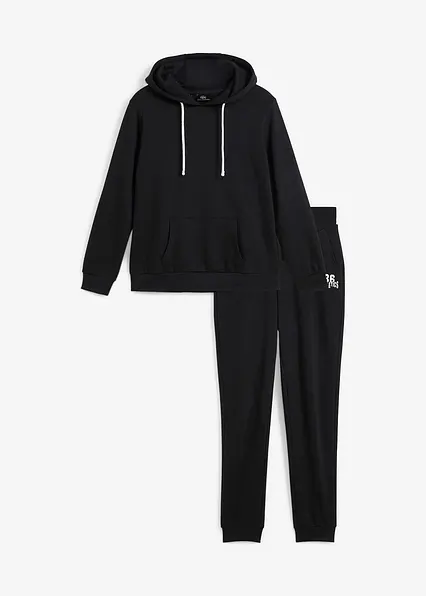 Jogginganzug mit Baumwolle (2-tlg.Set) in schwarz von vorne - bonprix