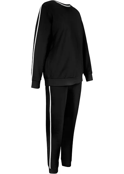 Jogginganzug aus reiner Baumwolle (2-tlg.Set) in schwarz von vorne - bonprix