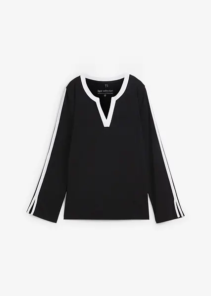 Langarmshirt mit Schlitz in schwarz von vorne - bonprix