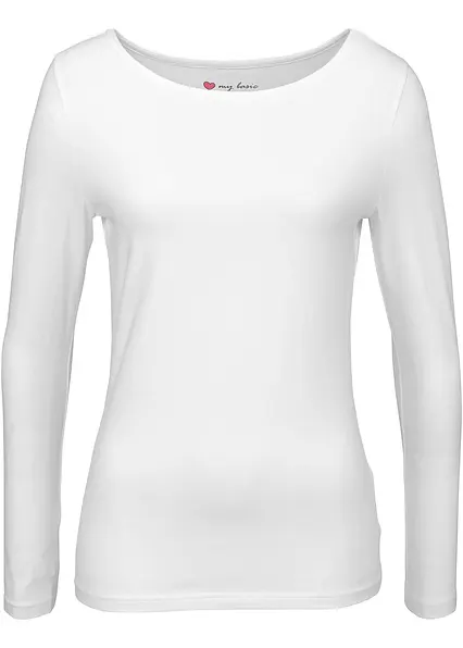 Figurbetontes Langarmshirt in weiß von vorne - bonprix