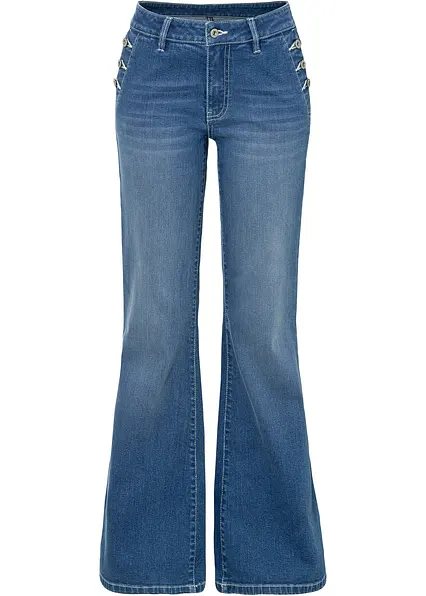 Bootcut Jeans Mid Waist, Bio-Baumwolle in blau von vorne - bonprix
