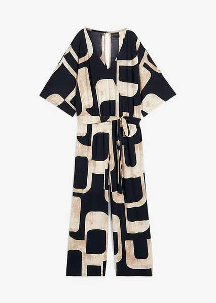 Jersey-Jumpsuit in schwarz von vorne - bonprix