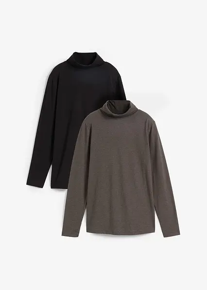 Langarmshirt mit reiner Bio-Baumwolle (2er Pack) in schwarz von vorne - bonprix