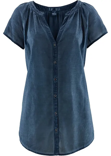 Kurzarmbluse aus reiner Baumwolle in blau von vorne - bonprix