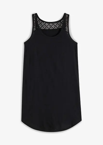 Shirtkleid aus Baumwolle mit Spitze in schwarz von vorne - bonprix