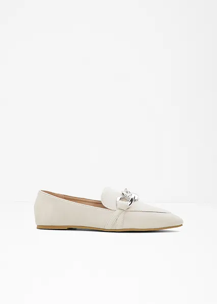 Ballerinas mit Kette in beige von vorne - bonprix
