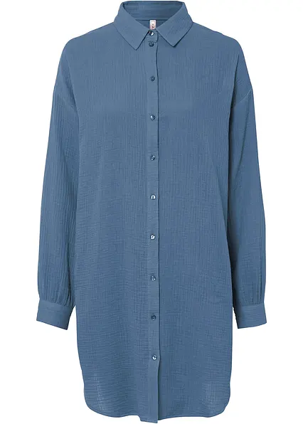 Oversize Musselin-Longbluse in blau von vorne - bonprix