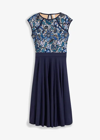 Midikleid mit Spitze in blau von vorne - bonprix