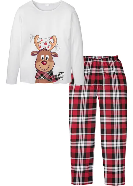 Pyjama aus reiner Bio-Baumwolle mit langen Ärmeln in weiß von vorne - bonprix