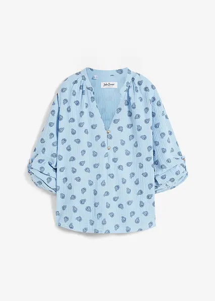 Oversize-Bluse aus luftigem Musselin in blau von vorne - bonprix
