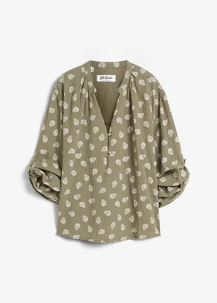 Oversize-Bluse aus luftigem Musselin in grün von vorne - bonprix