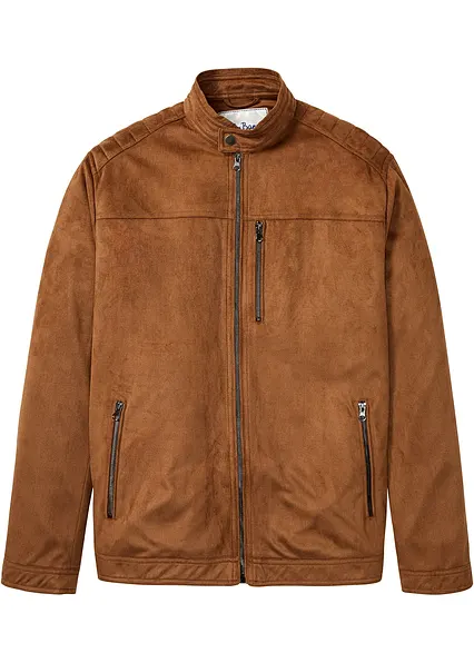 Jacke in Veloursleder-Optik in braun von vorne - bonprix